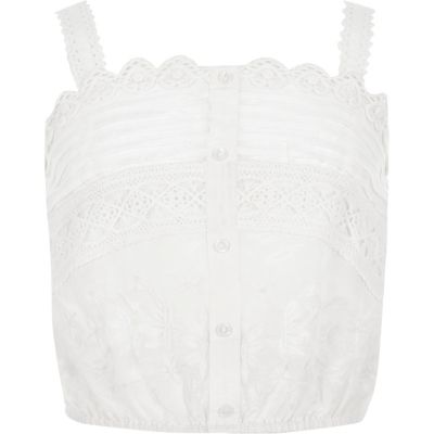 Girls white lace crop top